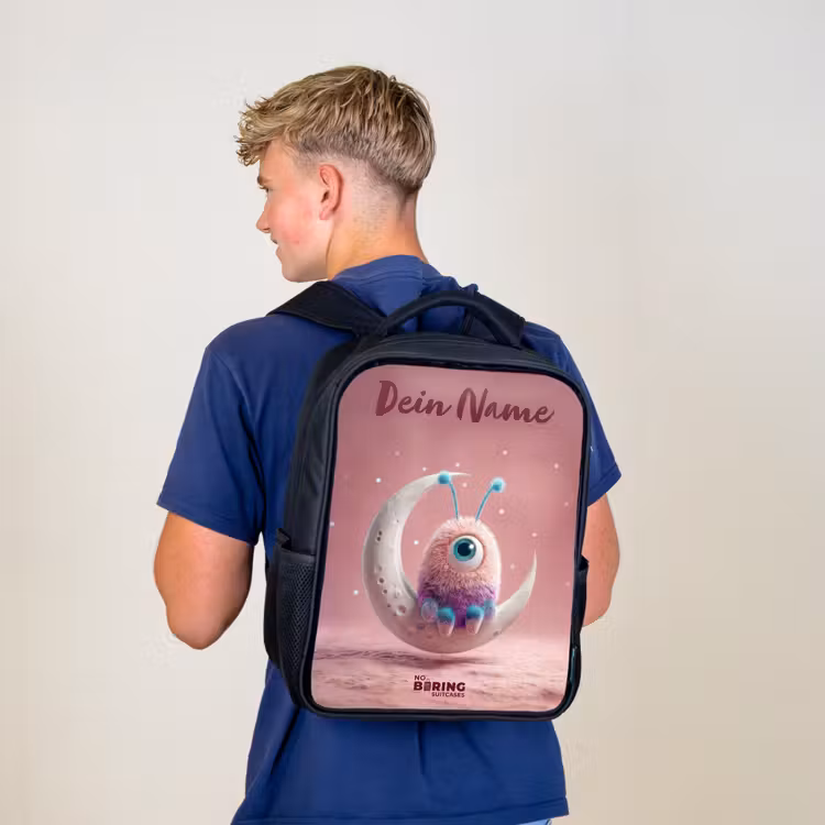 Kinderrucksack mit Namen - Schwarz - Mondwippe mit Fluffy Weasel — 3