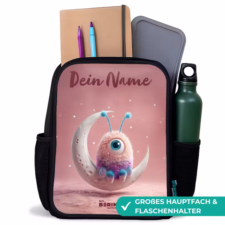 Kinderrucksack mit Namen - Schwarz - Mondwippe mit Fluffy Weasel — 8