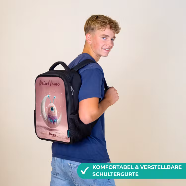 Kinderrucksack mit Namen - Schwarz - Mondwippe mit Fluffy Weasel — 9