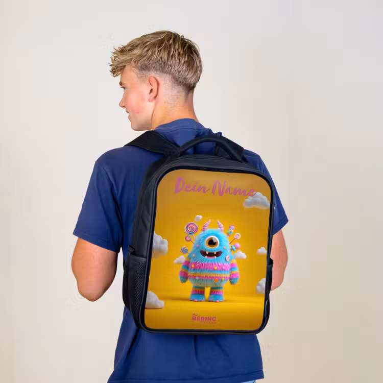 Kinderrucksack mit Namen - Schwarz - Süßigkeiten - Monster - Regenbogen — 3