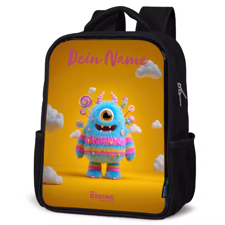 Kinderrucksack mit Namen - Schwarz - Süßigkeiten - Monster - Regenbogen — 4