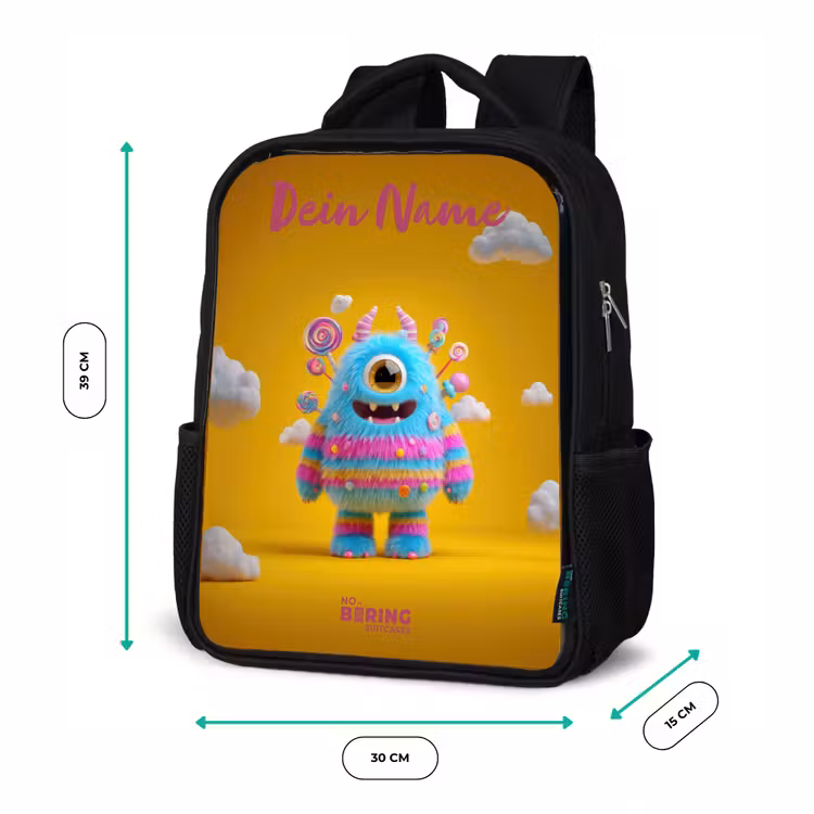 Kinderrucksack mit Namen - Schwarz - Süßigkeiten - Monster - Regenbogen — 6