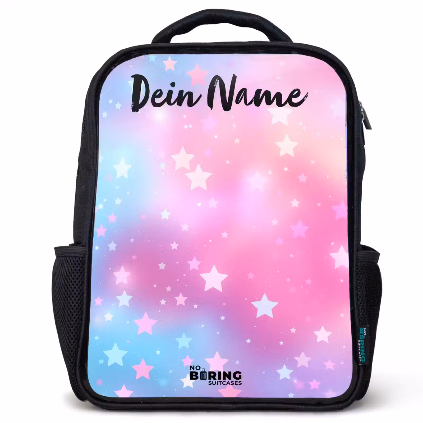 Kinderrucksack mit Namen - Schwarz - Sterne - Rosa - Blau — 1