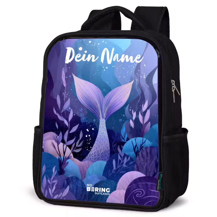 Kinderrucksack mit Namen - Schwarz - Meerjungfrau - Unterwasser - Lila - Blau — 4