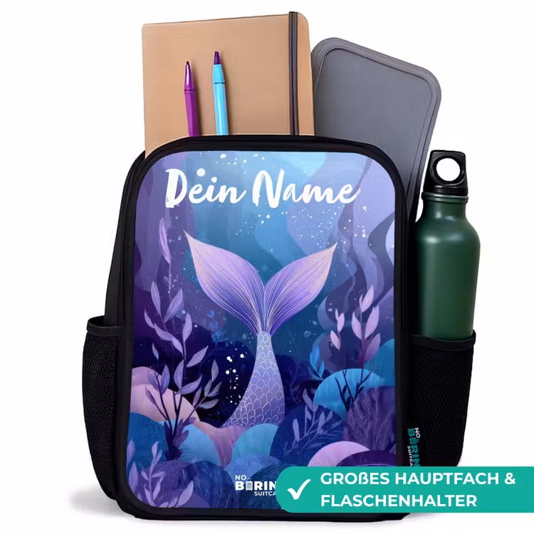 Kinderrucksack mit Namen - Schwarz - Meerjungfrau - Unterwasser - Lila - Blau — 8