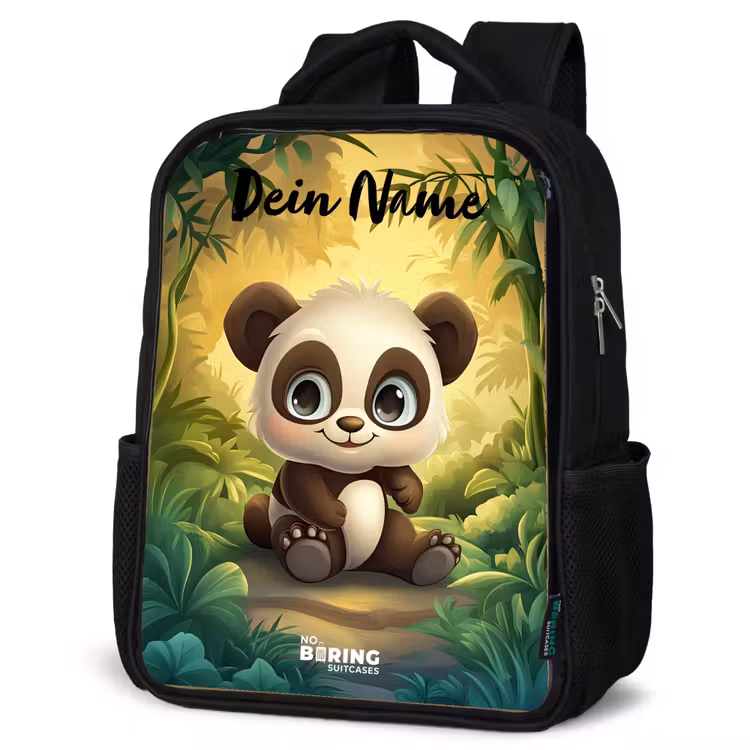 Kinderrucksack mit Namen - Schwarz - Panda - Bambuswald - Grün — 4