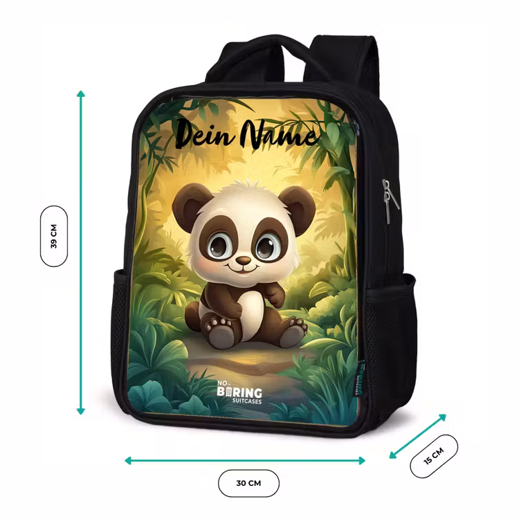 Kinderrucksack mit Namen - Schwarz - Panda - Bambuswald - Grün — 6