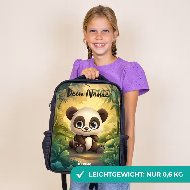 Kinderrucksack mit Namen - Schwarz - Panda - Bambuswald - Grün — 7