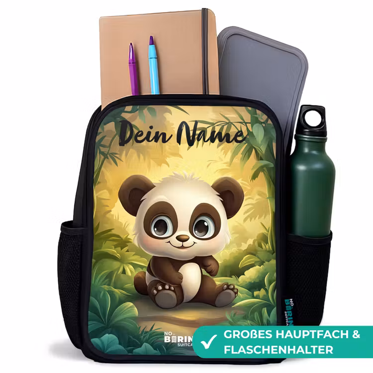 Kinderrucksack mit Namen - Schwarz - Panda - Bambuswald - Grün — 8