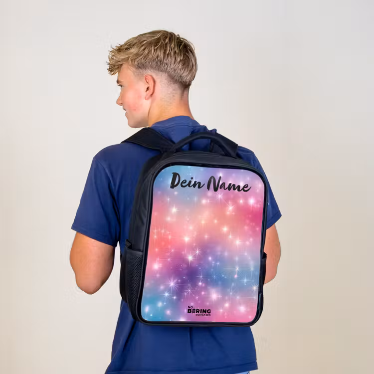 Kinderrucksack mit Namen - Schwarz - Sterne - Abstrakt - Farben — 3
