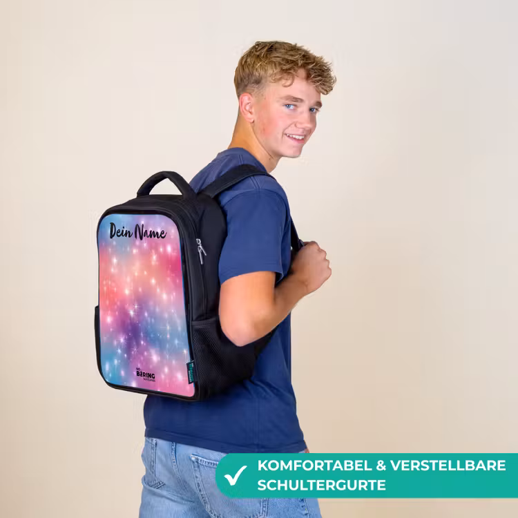 Kinderrucksack mit Namen - Schwarz - Sterne - Abstrakt - Farben — 9