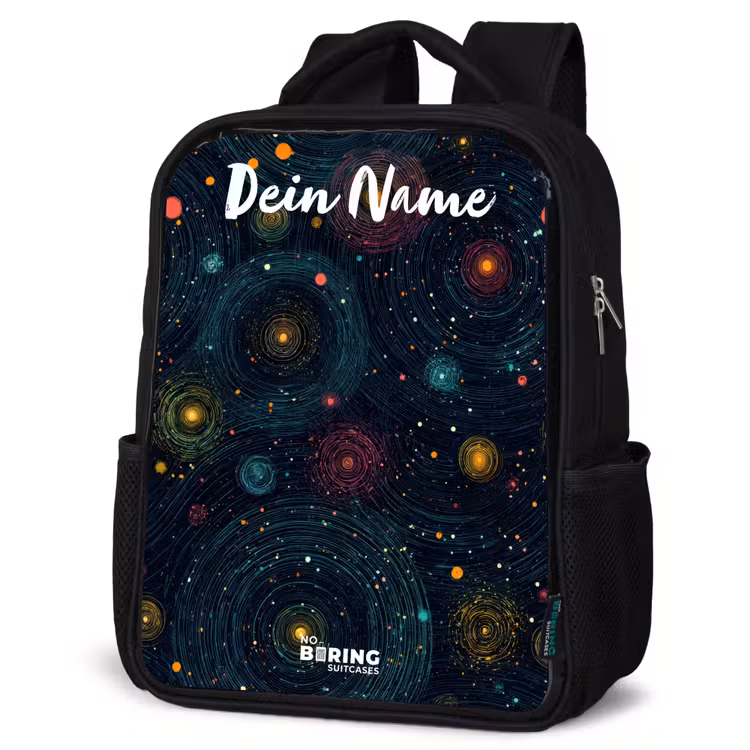 Kinderrucksack mit Namen - Schwarz - Sterne - Planeten - Farbenfroh — 4