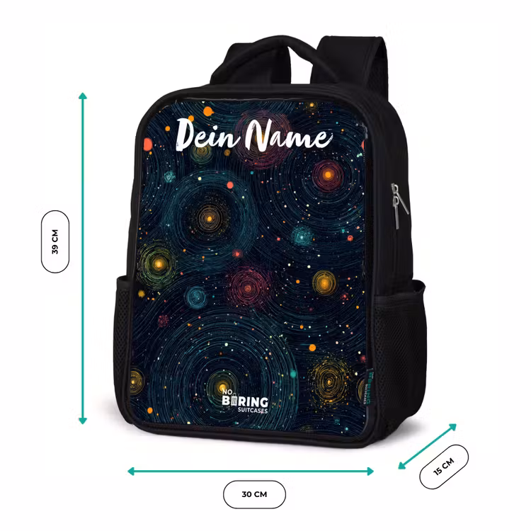 Kinderrucksack mit Namen - Schwarz - Sterne - Planeten - Farbenfroh — 6
