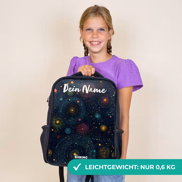 Kinderrucksack mit Namen - Schwarz - Sterne - Planeten - Farbenfroh — 7