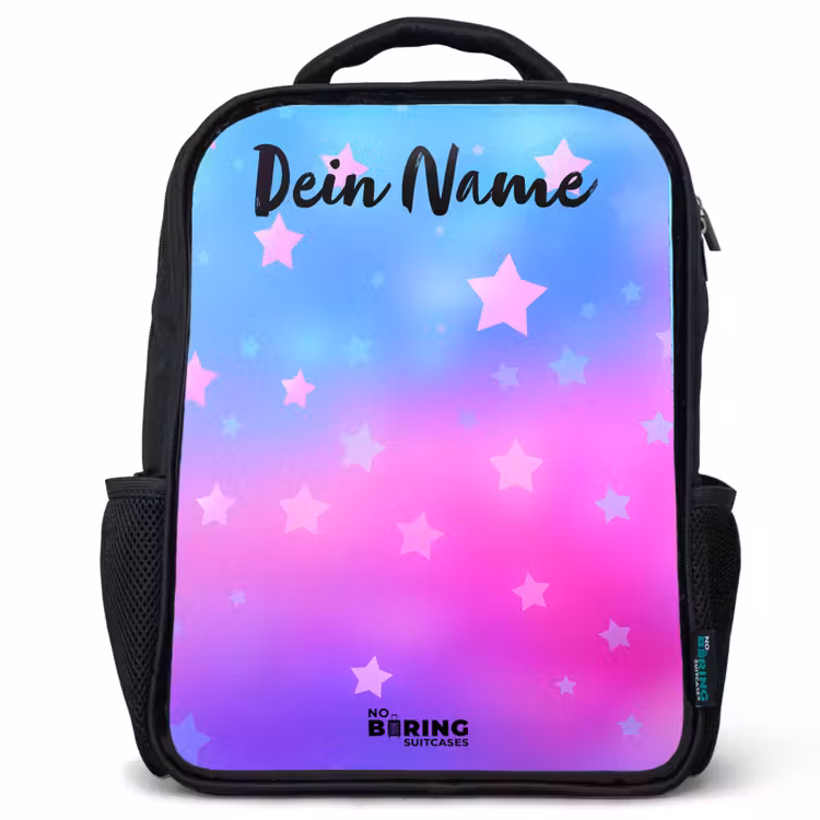 Kinderrucksack mit Namen - Schwarz - Sterne - Rosa - Blau — 1
