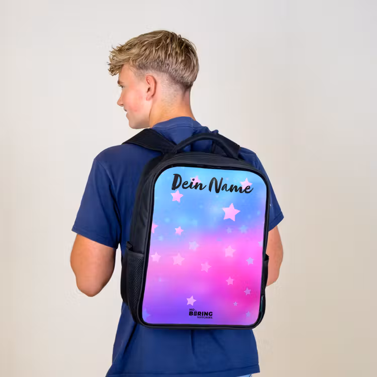 Kinderrucksack mit Namen - Schwarz - Sterne - Rosa - Blau — 3