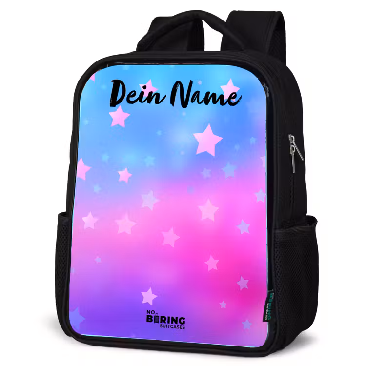 Kinderrucksack mit Namen - Schwarz - Sterne - Rosa - Blau — 4