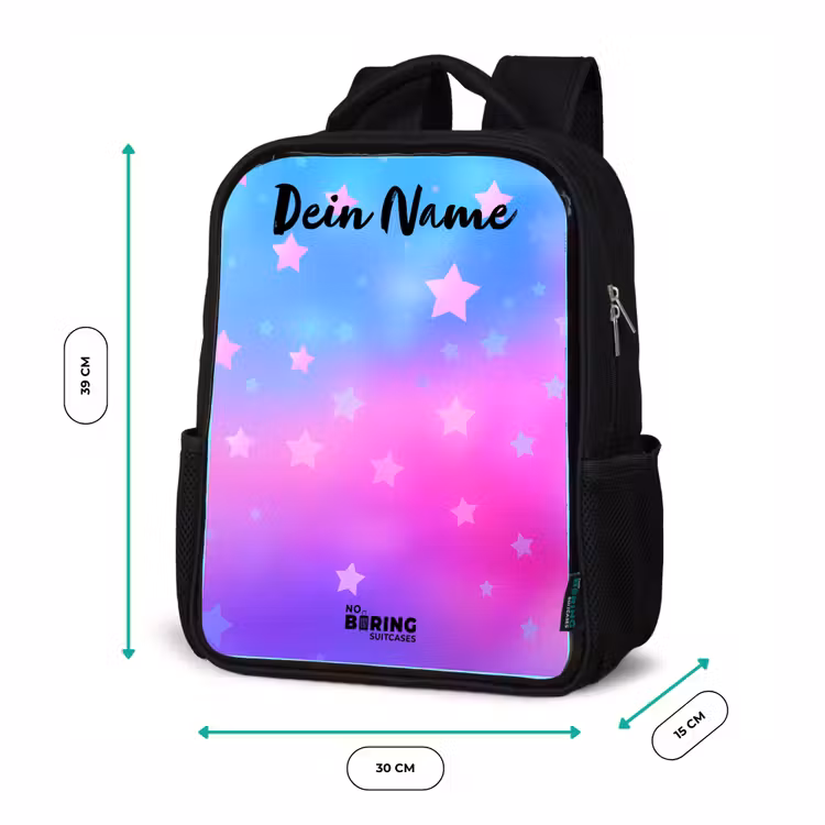 Kinderrucksack mit Namen - Schwarz - Sterne - Rosa - Blau — 6
