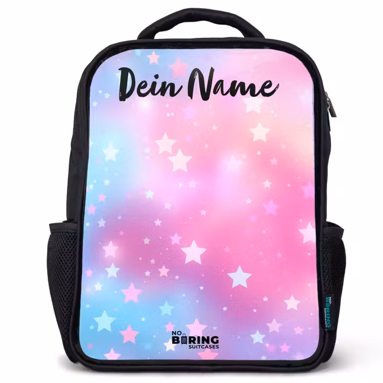 Kinderrucksack mit Namen - Schwarz - Sterne - Rosa - Blau — 1