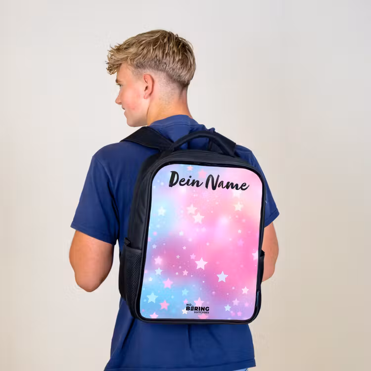 Kinderrucksack mit Namen - Schwarz - Sterne - Rosa - Blau — 3
