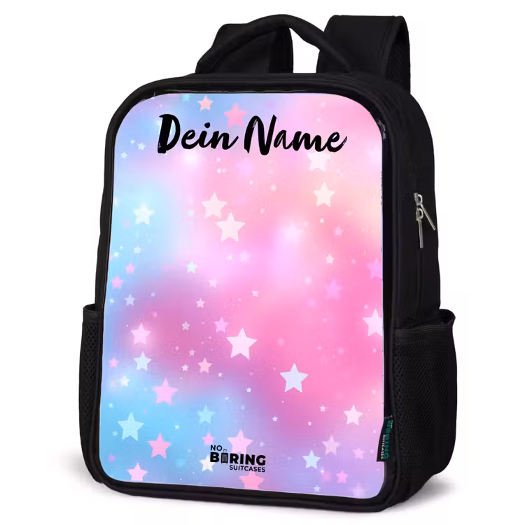 Kinderrucksack mit Namen - Schwarz - Sterne - Rosa - Blau — 4