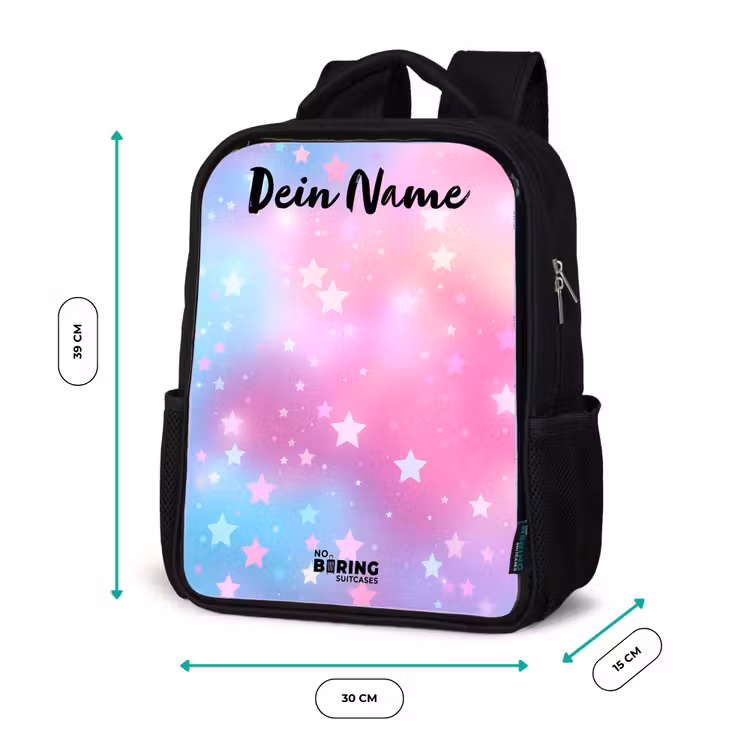 Kinderrucksack mit Namen - Schwarz - Sterne - Rosa - Blau — 6
