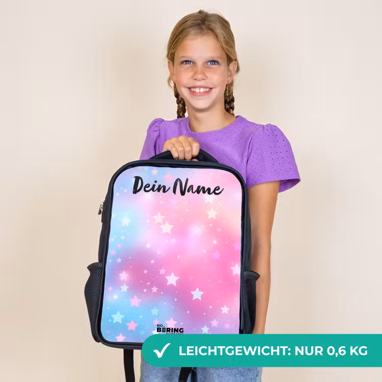 Kinderrucksack mit Namen - Schwarz - Sterne - Rosa - Blau — 7