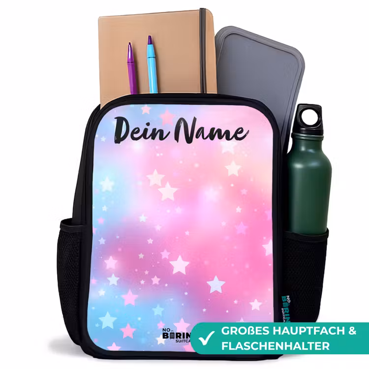 Kinderrucksack mit Namen - Schwarz - Sterne - Rosa - Blau — 8