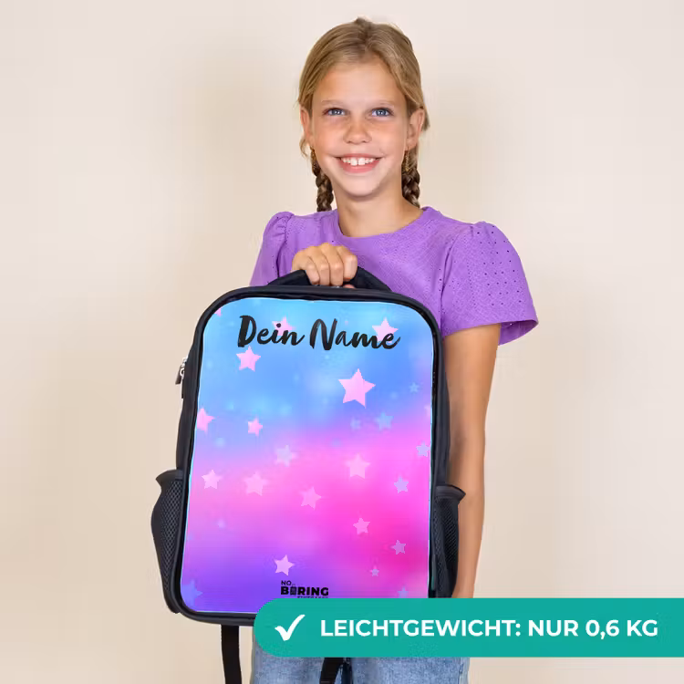 Kinderrucksack mit Namen - Schwarz - Sterne - Rosa - Blau — 7