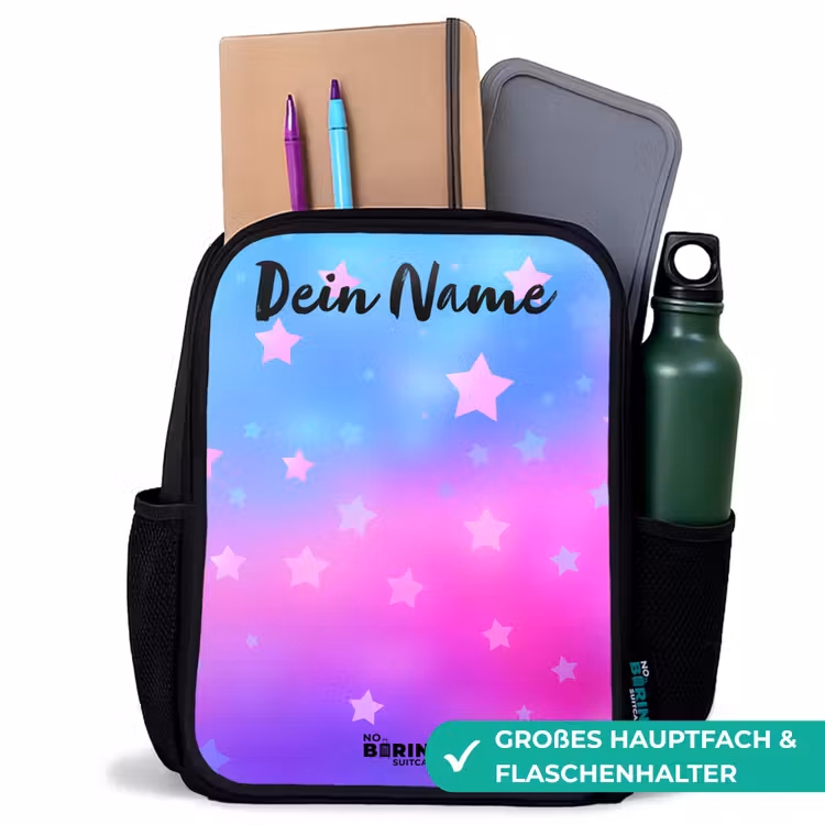 Kinderrucksack mit Namen - Schwarz - Sterne - Rosa - Blau — 8
