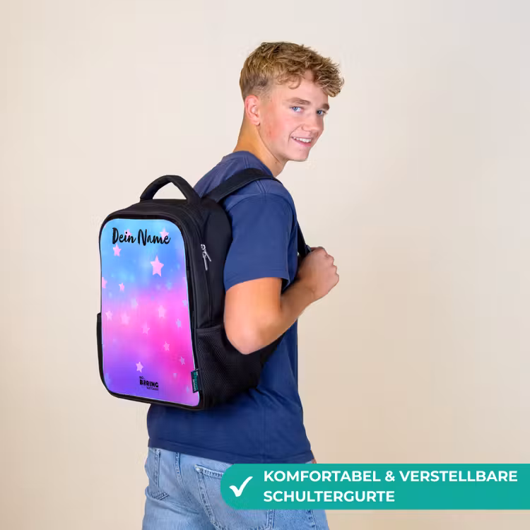 Kinderrucksack mit Namen - Schwarz - Sterne - Rosa - Blau — 9