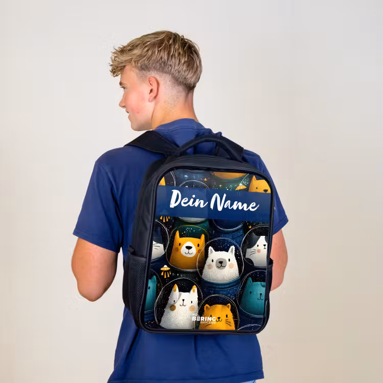Kinderrucksack mit Namen - Schwarz - Tiere - Sterne - Planeten - Astronaut — 3