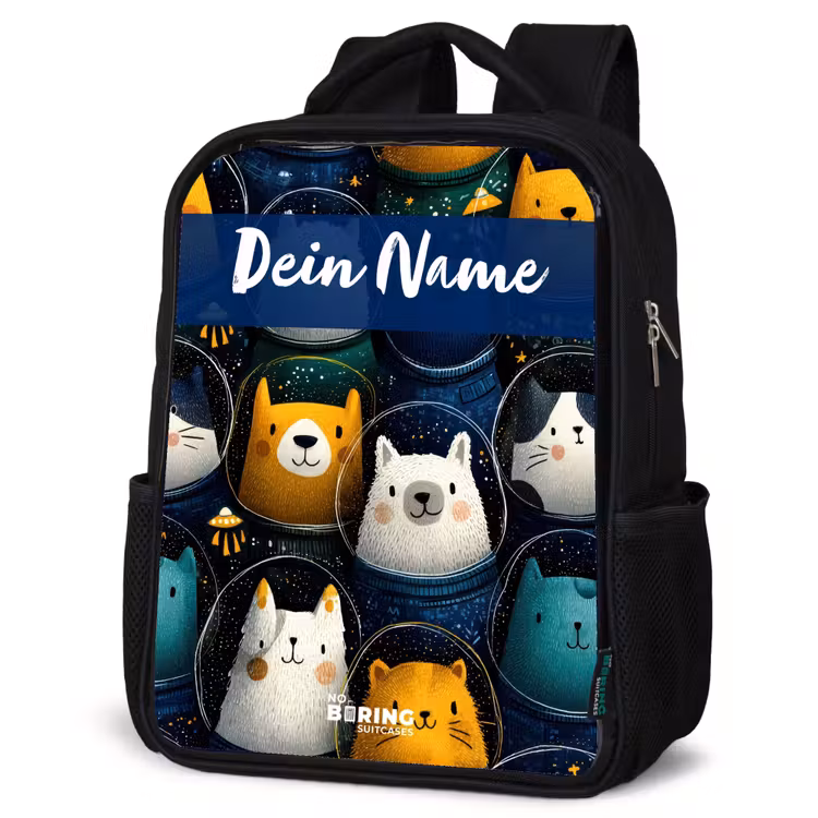 Kinderrucksack mit Namen - Schwarz - Tiere - Sterne - Planeten - Astronaut — 4