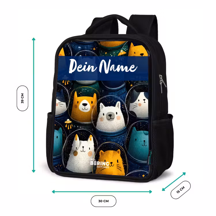 Kinderrucksack mit Namen - Schwarz - Tiere - Sterne - Planeten - Astronaut — 6