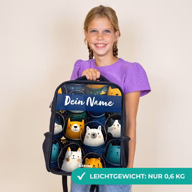 Kinderrucksack mit Namen - Schwarz - Tiere - Sterne - Planeten - Astronaut — 7