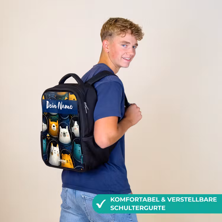 Kinderrucksack mit Namen - Schwarz - Tiere - Sterne - Planeten - Astronaut — 9