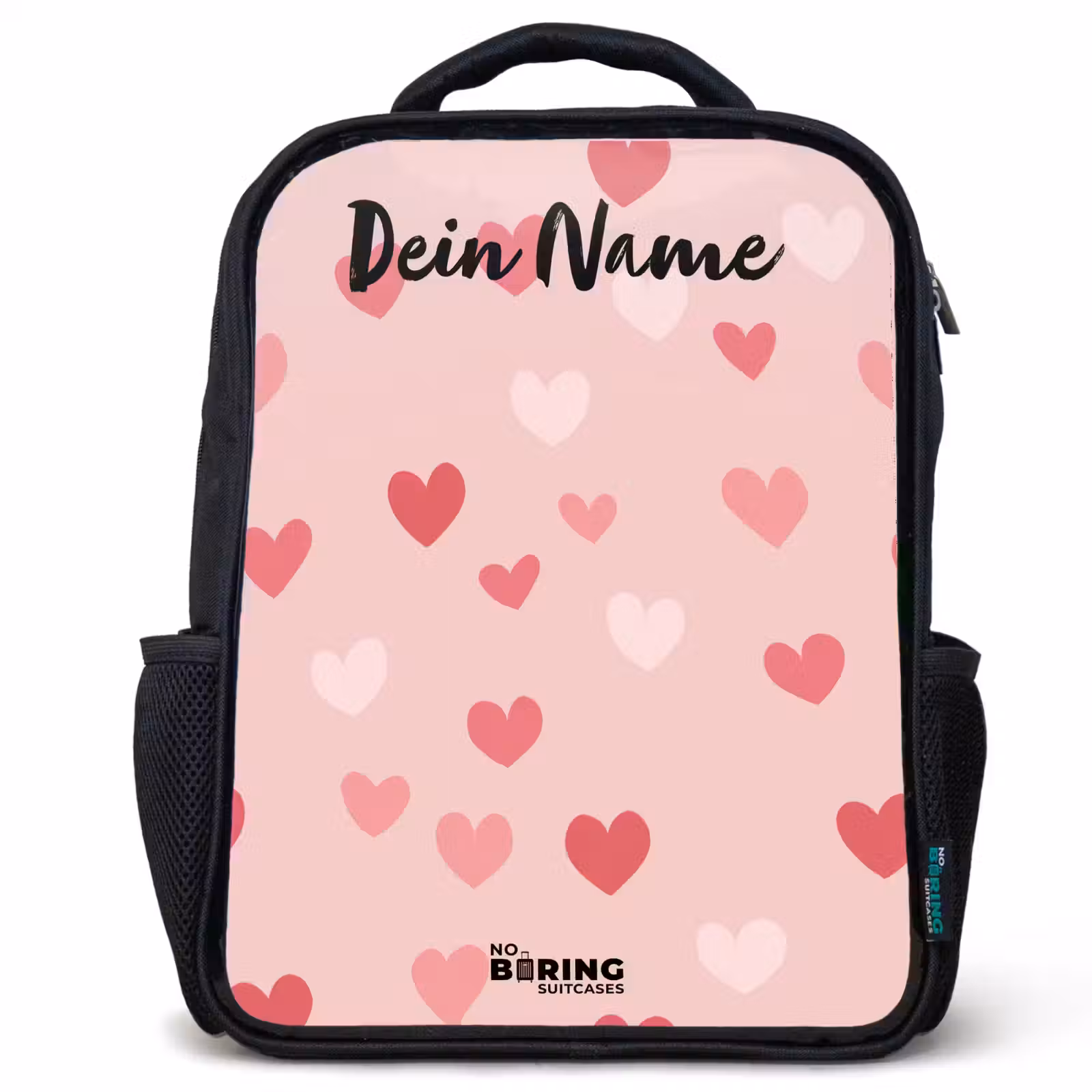 Kinderrucksack mit Namen - Schwarz - Herzen - Muster - Rosa — 1