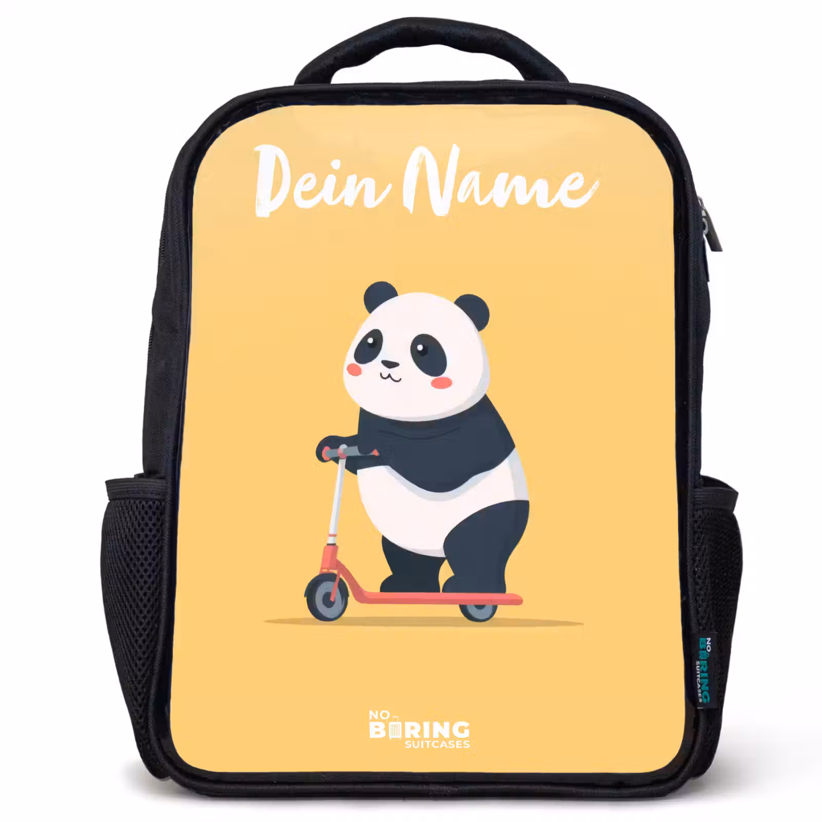 Kinderrucksack mit Namen - Schwarz - Panda - Stufe - Gelb — 1