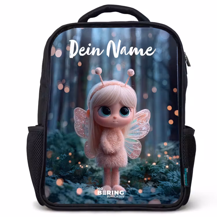 Kinderrucksack mit Namen - Schwarz - Fee - Wald - Glitzer — 1