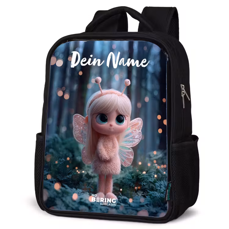 Kinderrucksack mit Namen - Schwarz - Fee - Wald - Glitzer — 4