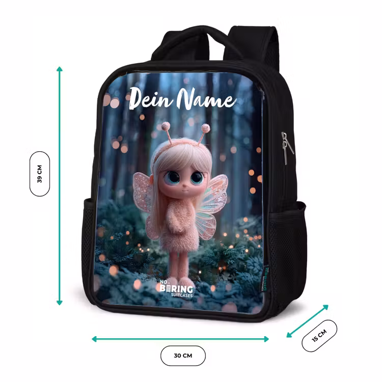 Kinderrucksack mit Namen - Schwarz - Fee - Wald - Glitzer — 6