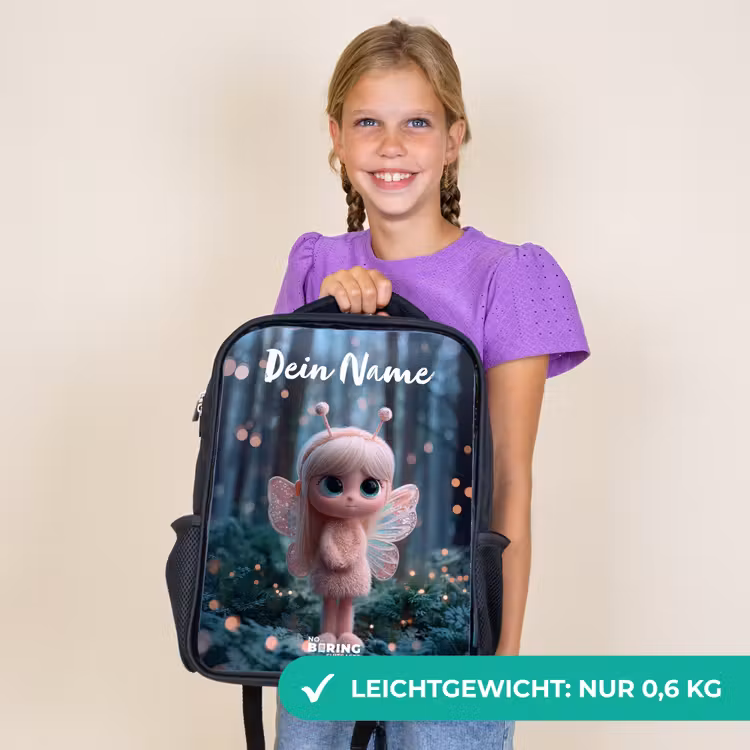Kinderrucksack mit Namen - Schwarz - Fee - Wald - Glitzer — 7