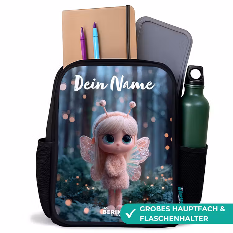 Kinderrucksack mit Namen - Schwarz - Fee - Wald - Glitzer — 8