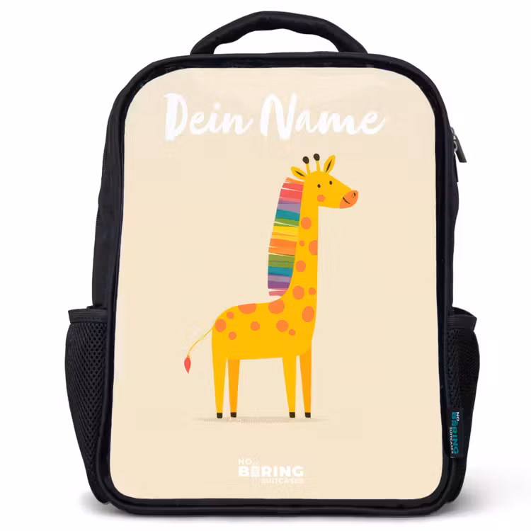 Kinderrucksack mit Namen - Schwarz - Giraffe - Tier - Farbenfroh — 1