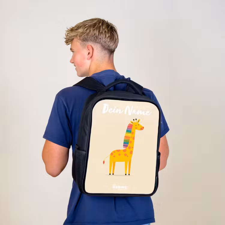 Kinderrucksack mit Namen - Schwarz - Giraffe - Tier - Farbenfroh — 3