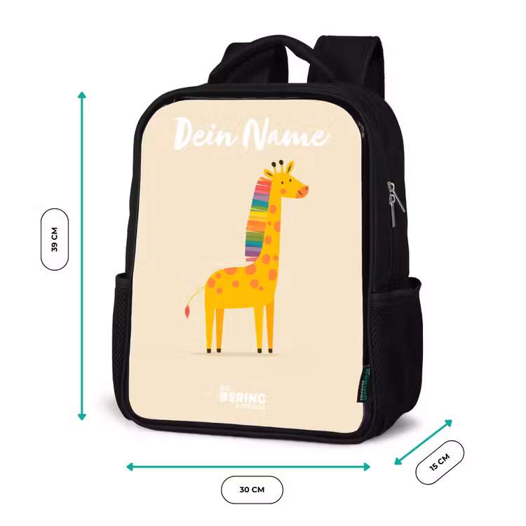 Kinderrucksack mit Namen - Schwarz - Giraffe - Tier - Farbenfroh — 6