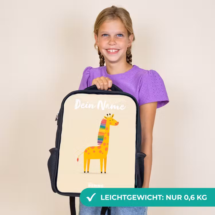 Kinderrucksack mit Namen - Schwarz - Giraffe - Tier - Farbenfroh — 7