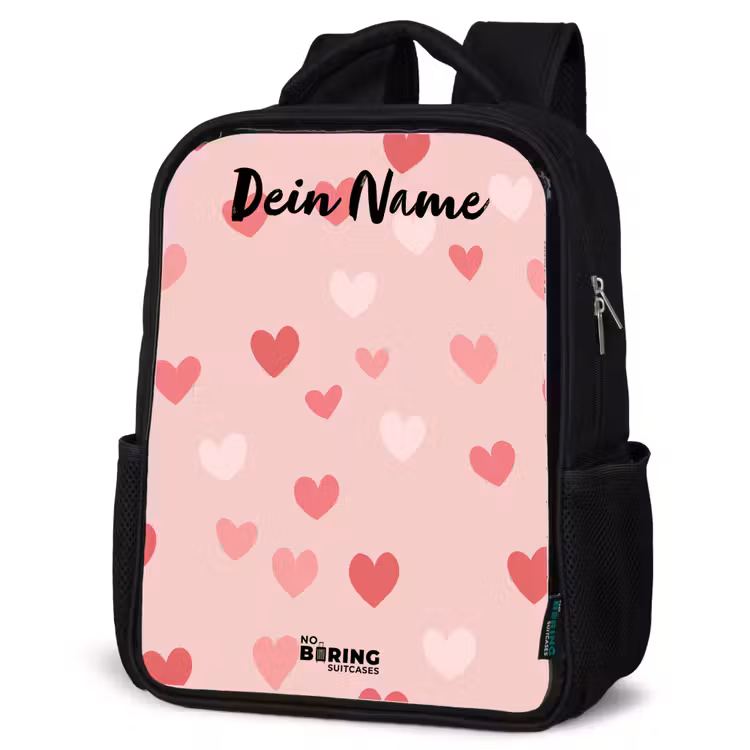 Kinderrucksack mit Namen - Schwarz - Herzen - Muster - Rosa — 4