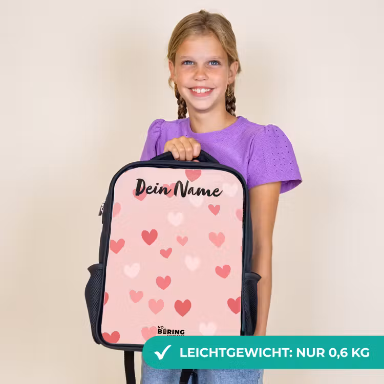 Kinderrucksack mit Namen - Schwarz - Herzen - Muster - Rosa — 7