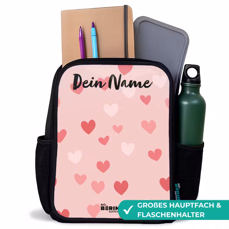 Kinderrucksack mit Namen - Schwarz - Herzen - Muster - Rosa — 8